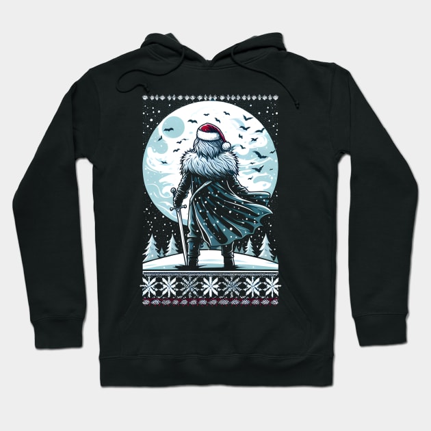 Winter Knight Stands in front of The Moon Hoodie by soaktrendingworld